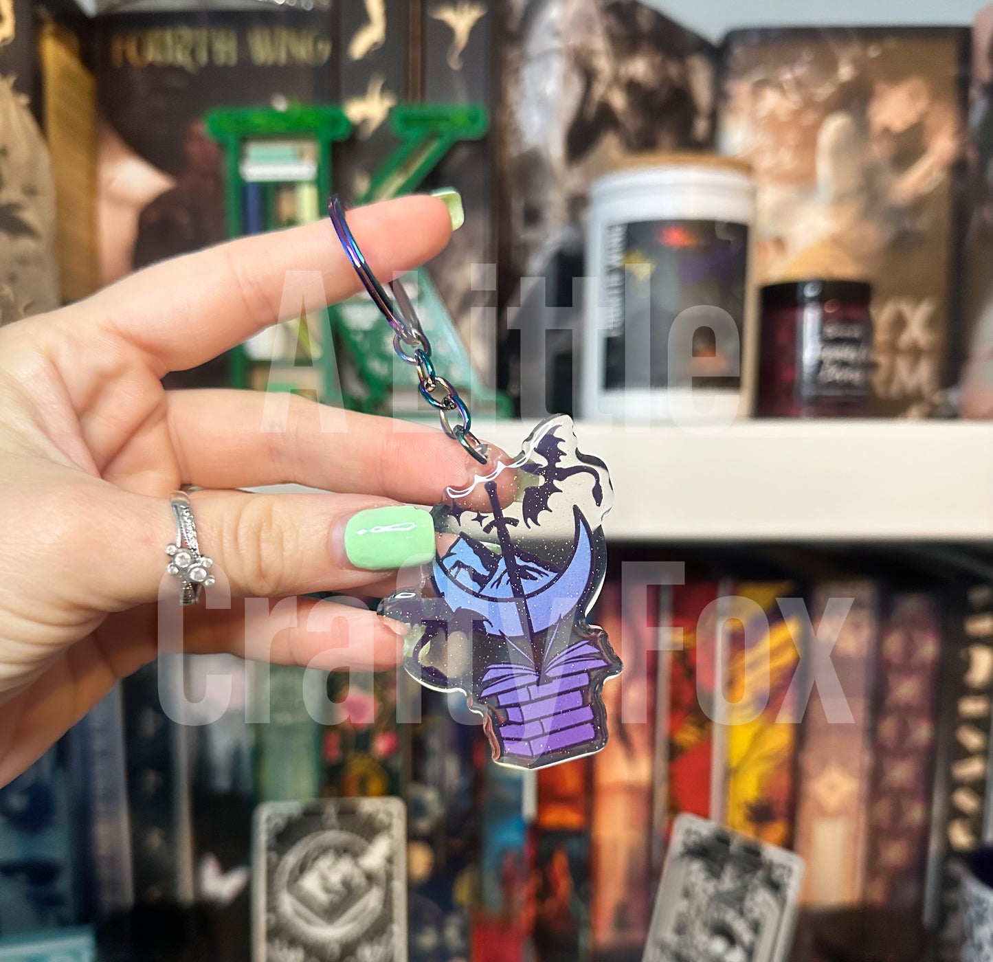 Fantasy Book Dragon Glitter Acrylic Keychain