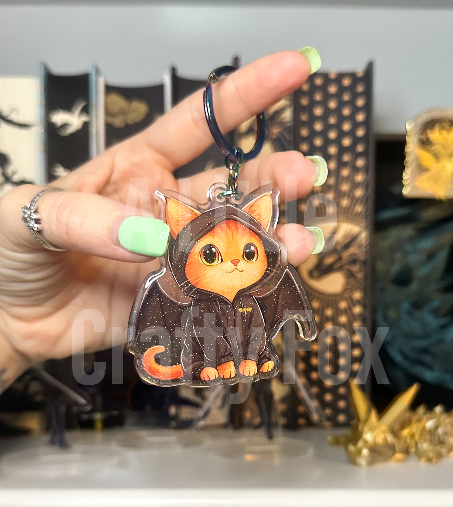 Kawaii Broccol Dragon Cat Fourth Wing Inspired Officially Licensed Acrylic Glitter Keychain