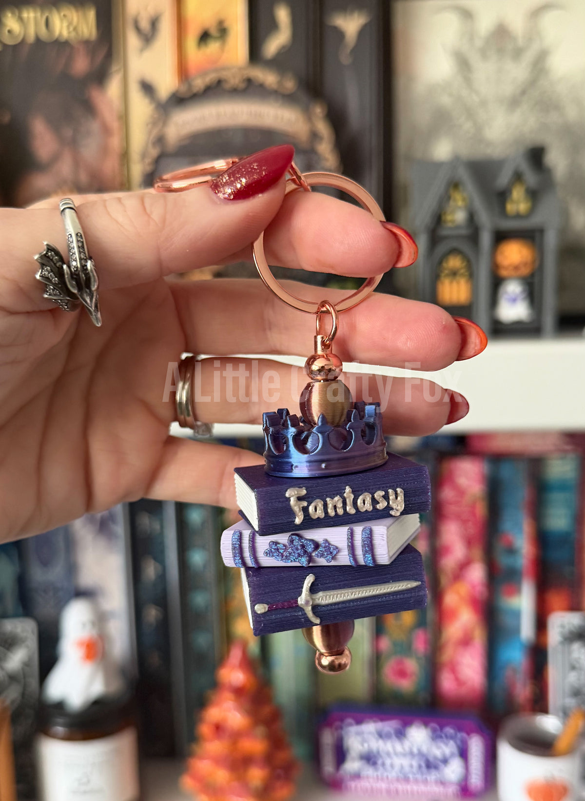 Fantasy Book Stack Bag Charm Keychain