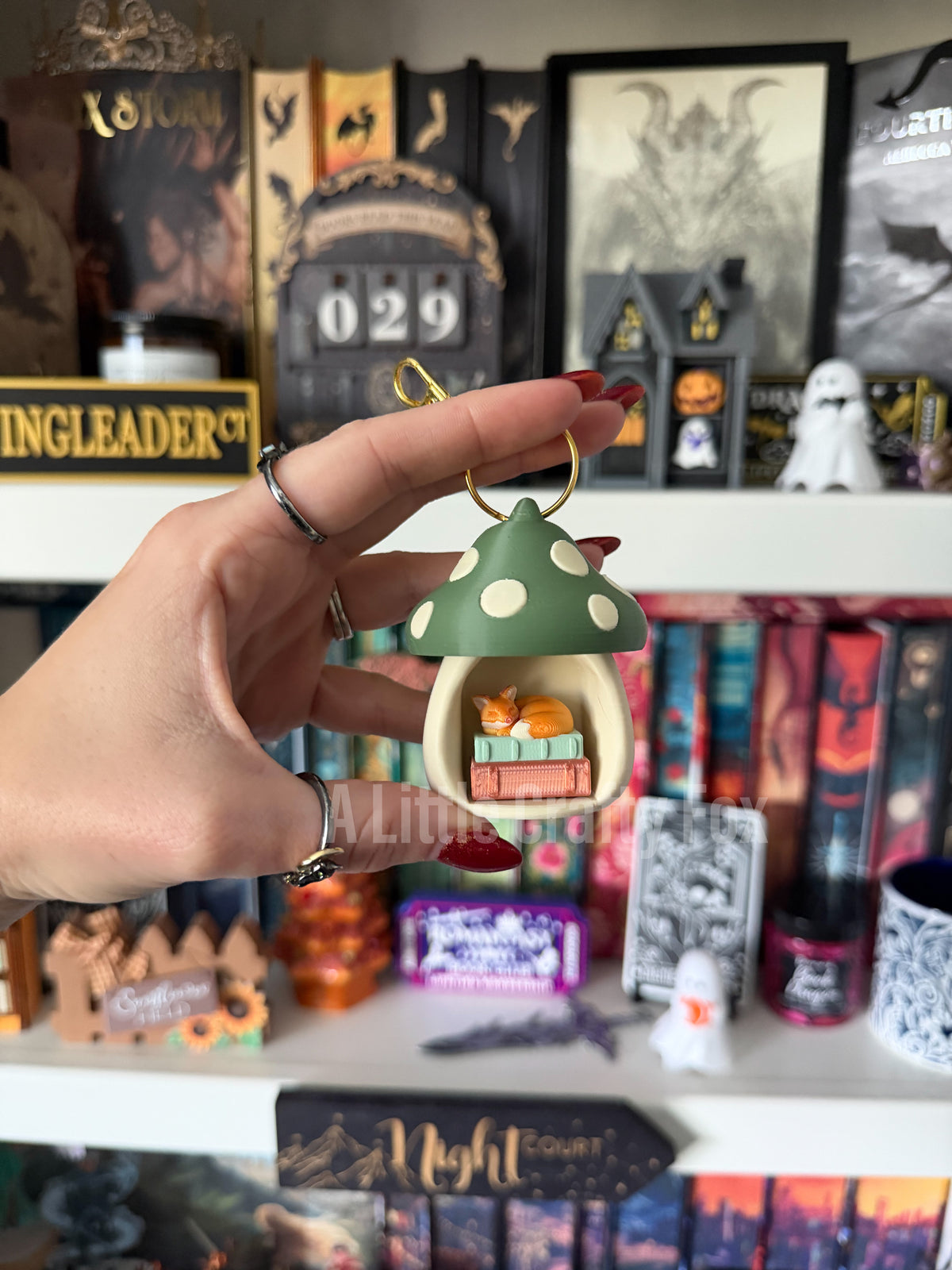 Enchanted Toadstool Book Nook 3D Printed Fidget Clicker Keychain
