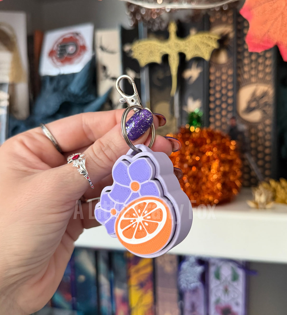 Violets & Oranges Dragon Rider Romantasy Fidget Clicker Keychain