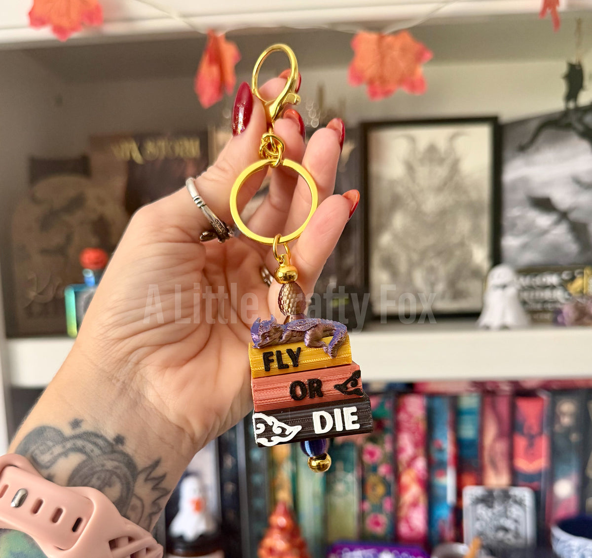 Dragon Rider Fantasy Book Stack Bag Charm Keychain