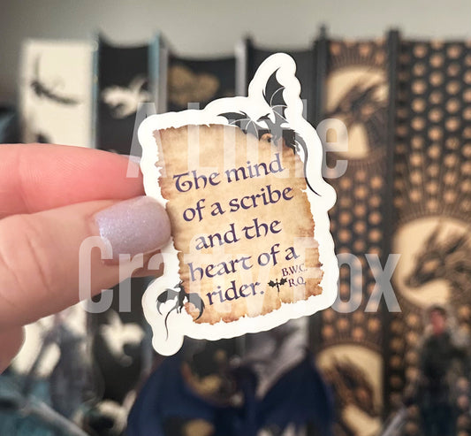 Mind of a Scribe and Heart of a Rider Fourth Wing Inspired Officially Licensed Matte Sticker