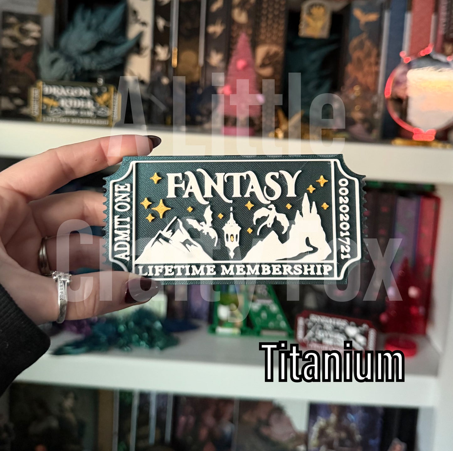 Fantasy Book Club Admission Ticket Shelf Decor