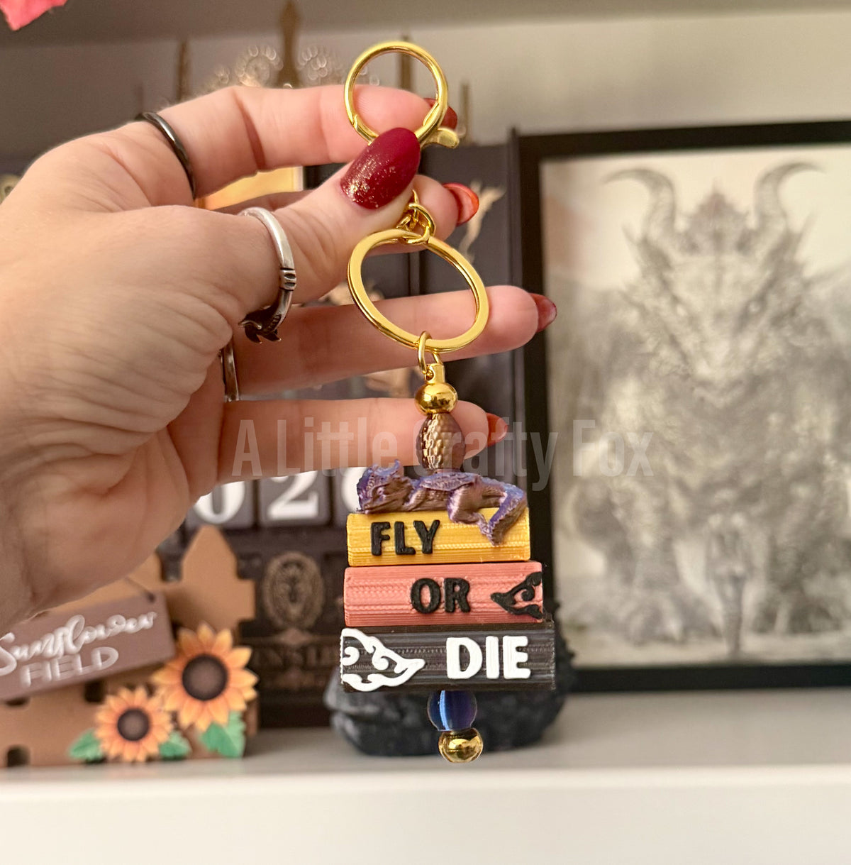 Dragon Rider Fantasy Book Stack Bag Charm Keychain