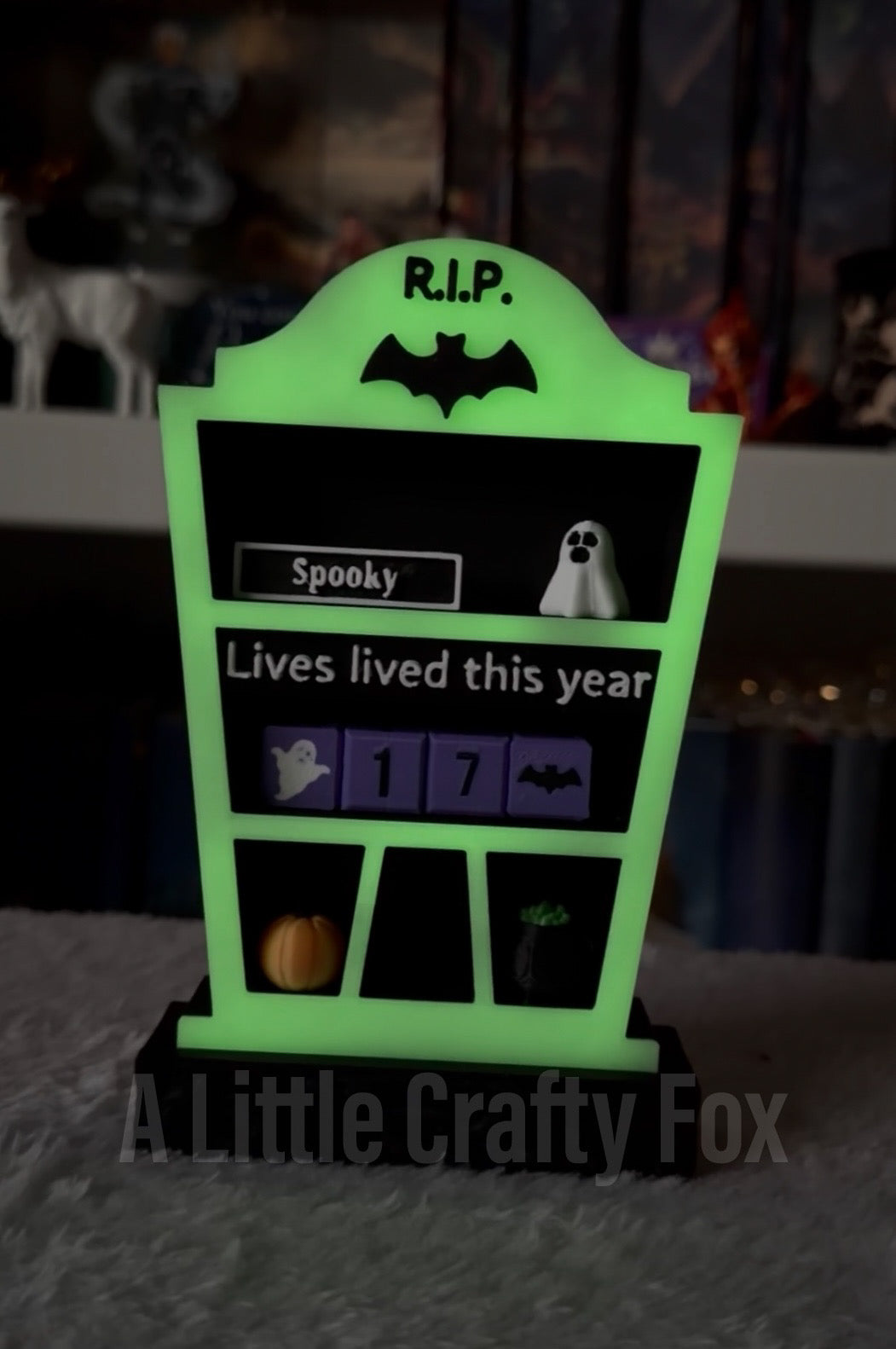 Spooky Season "Lives Lived This Year" Tombstone Book Tracker with Decor