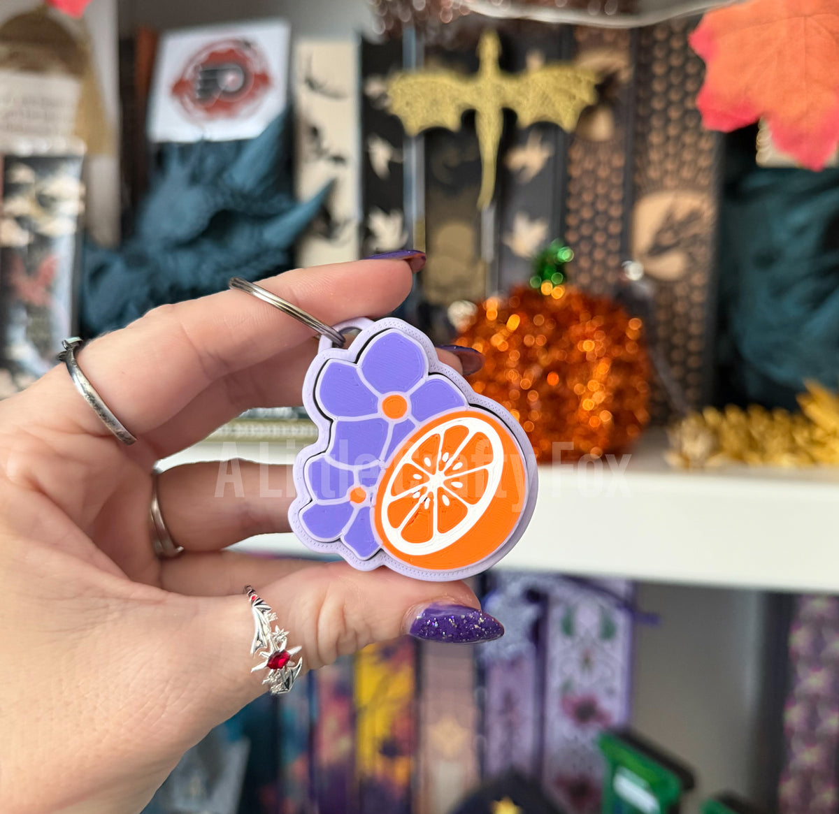 Violets & Oranges Dragon Rider Romantasy Fidget Clicker Keychain