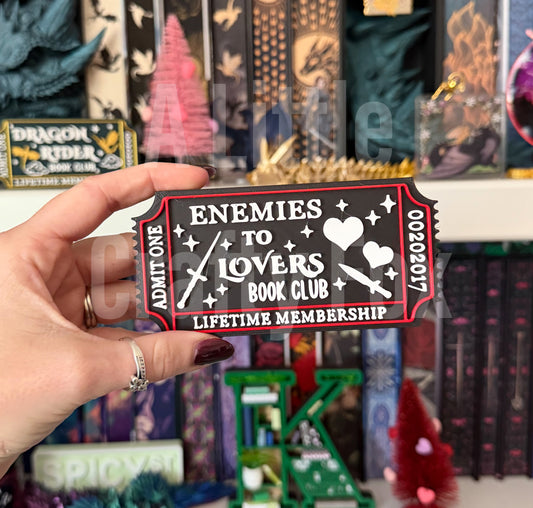 Enemies to Lovers Book Club Admission Ticket Shelf Decor