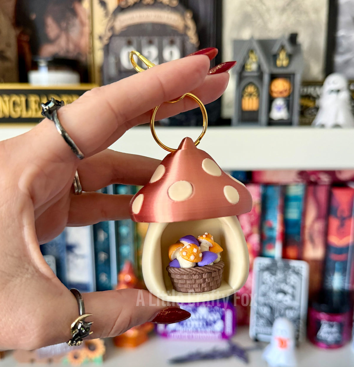 Enchanted Toadstool Book Nook 3D Printed Fidget Clicker Keychain