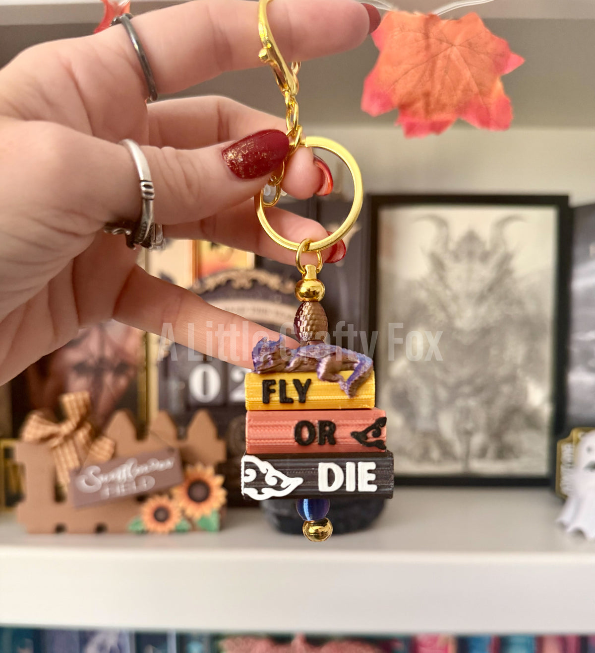Dragon Rider Fantasy Book Stack Bag Charm Keychain