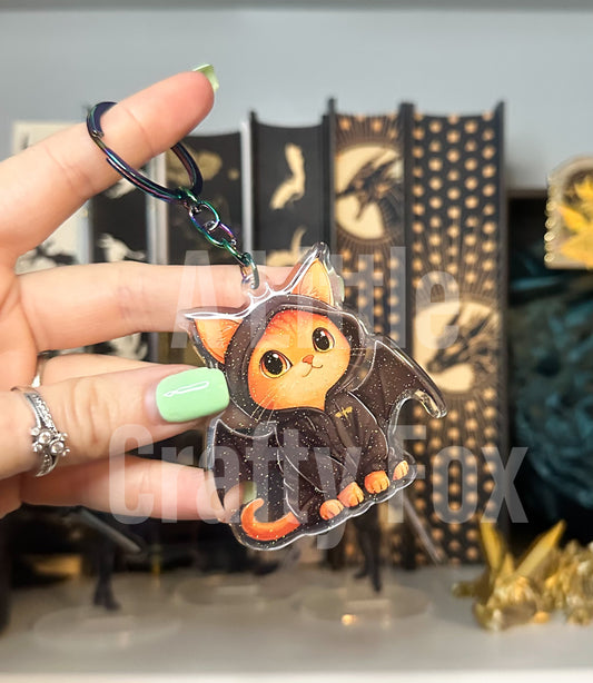 Kawaii Broccol Dragon Cat Fourth Wing Inspired Officially Licensed Acrylic Glitter Keychain