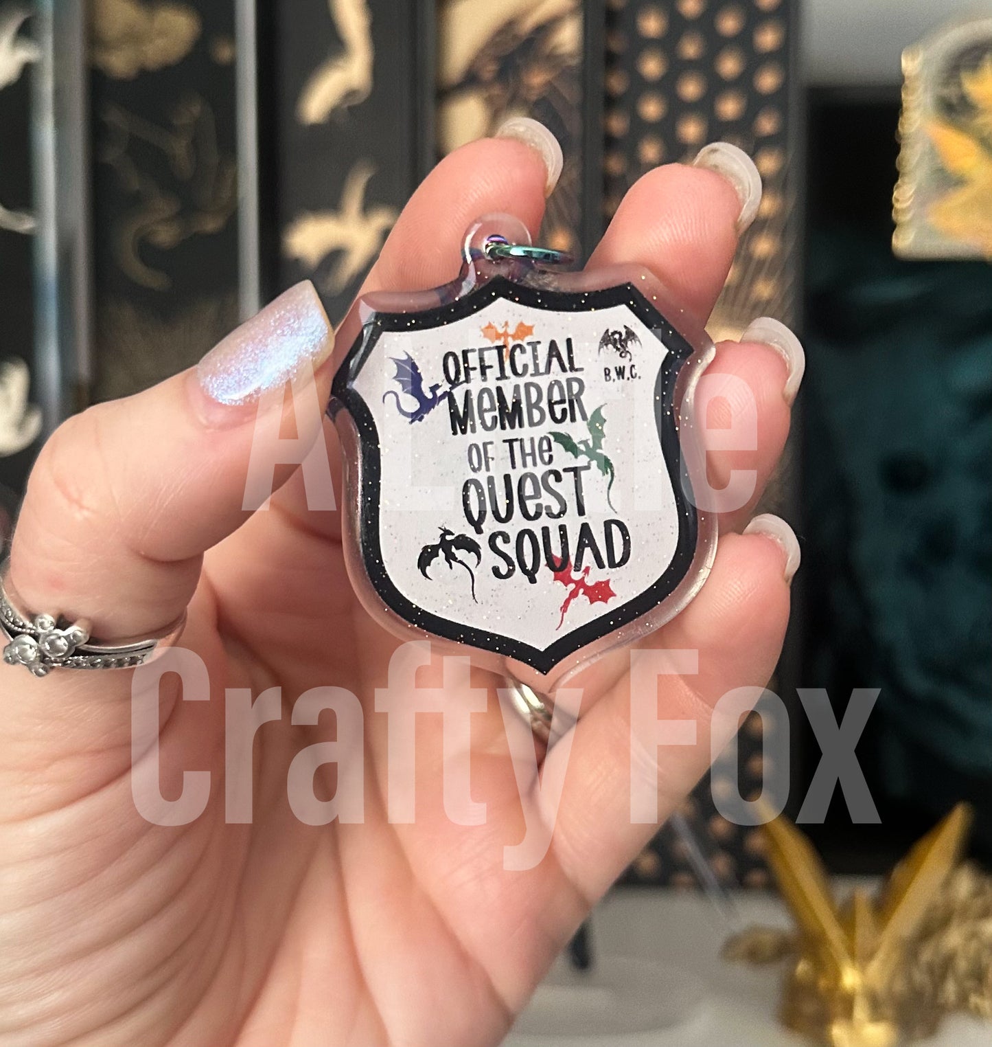 Member of the Quest Squad Onyx Storm Inspired Officially Licensed Glitter Acrylic Keychain