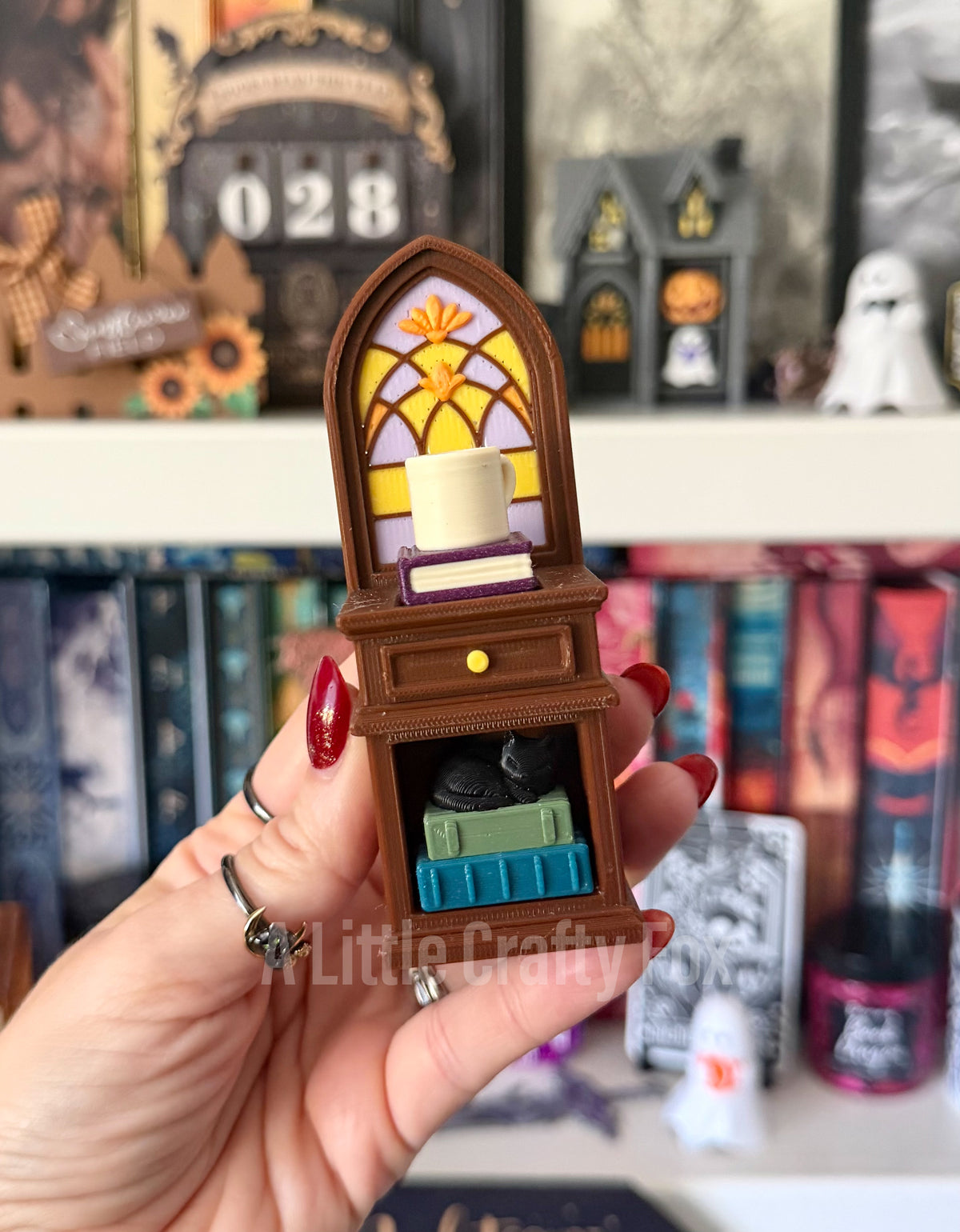 Cozy Academia Study Stained Glass Book Nook 3D Printed Fidget Clicker