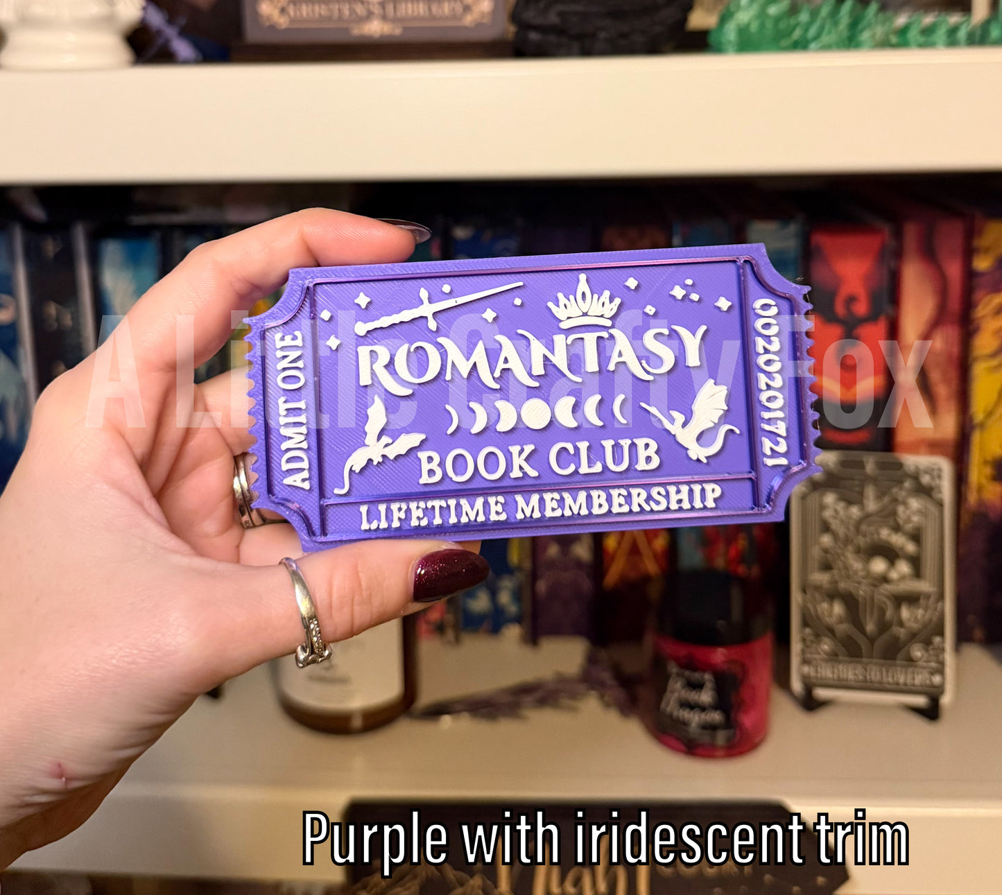 Romantasy Book Club Admission Ticket Shelf Decor