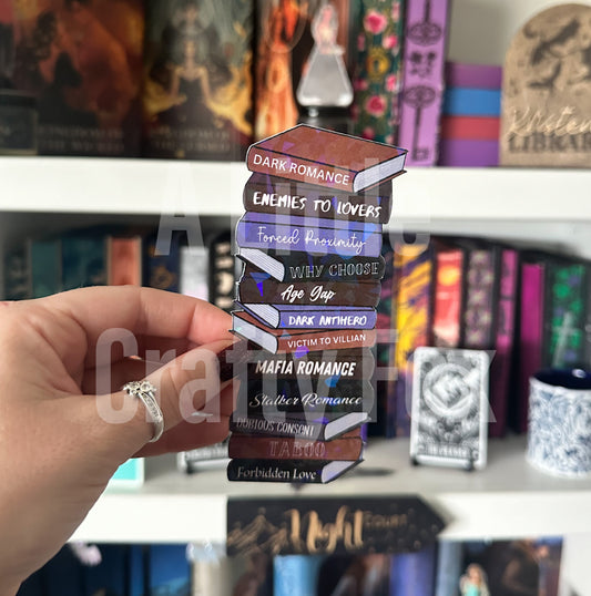 Dark Romance Trope Book Stack Holographic Bookmark