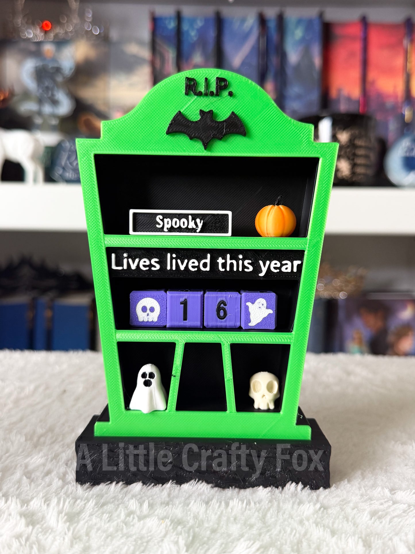 Spooky Season "Lives Lived This Year" Tombstone Book Tracker with Decor