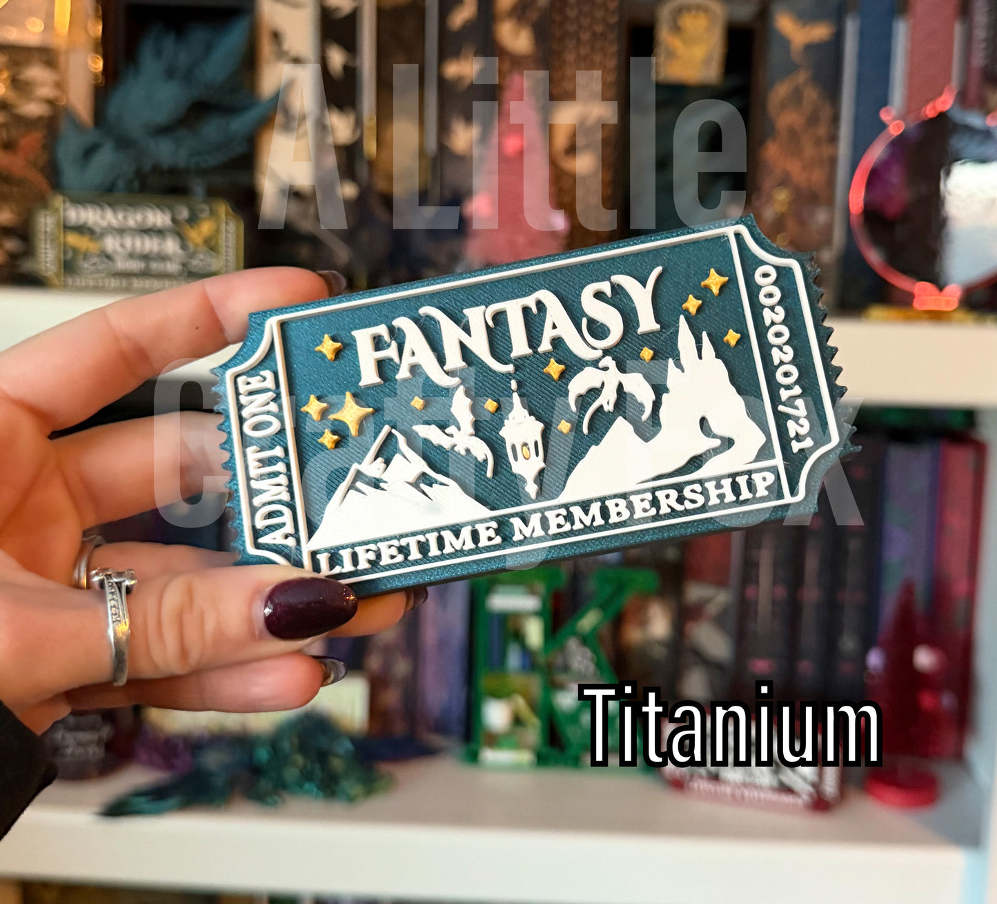 Fantasy Book Club Admission Ticket Shelf Decor