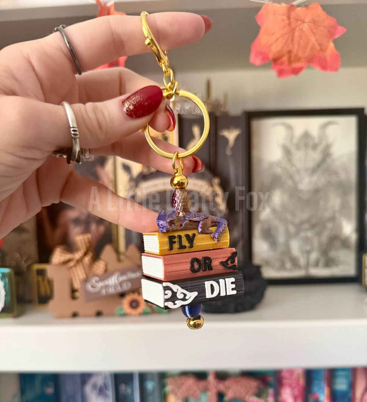 Dragon Rider Fantasy Book Stack Bag Charm Keychain