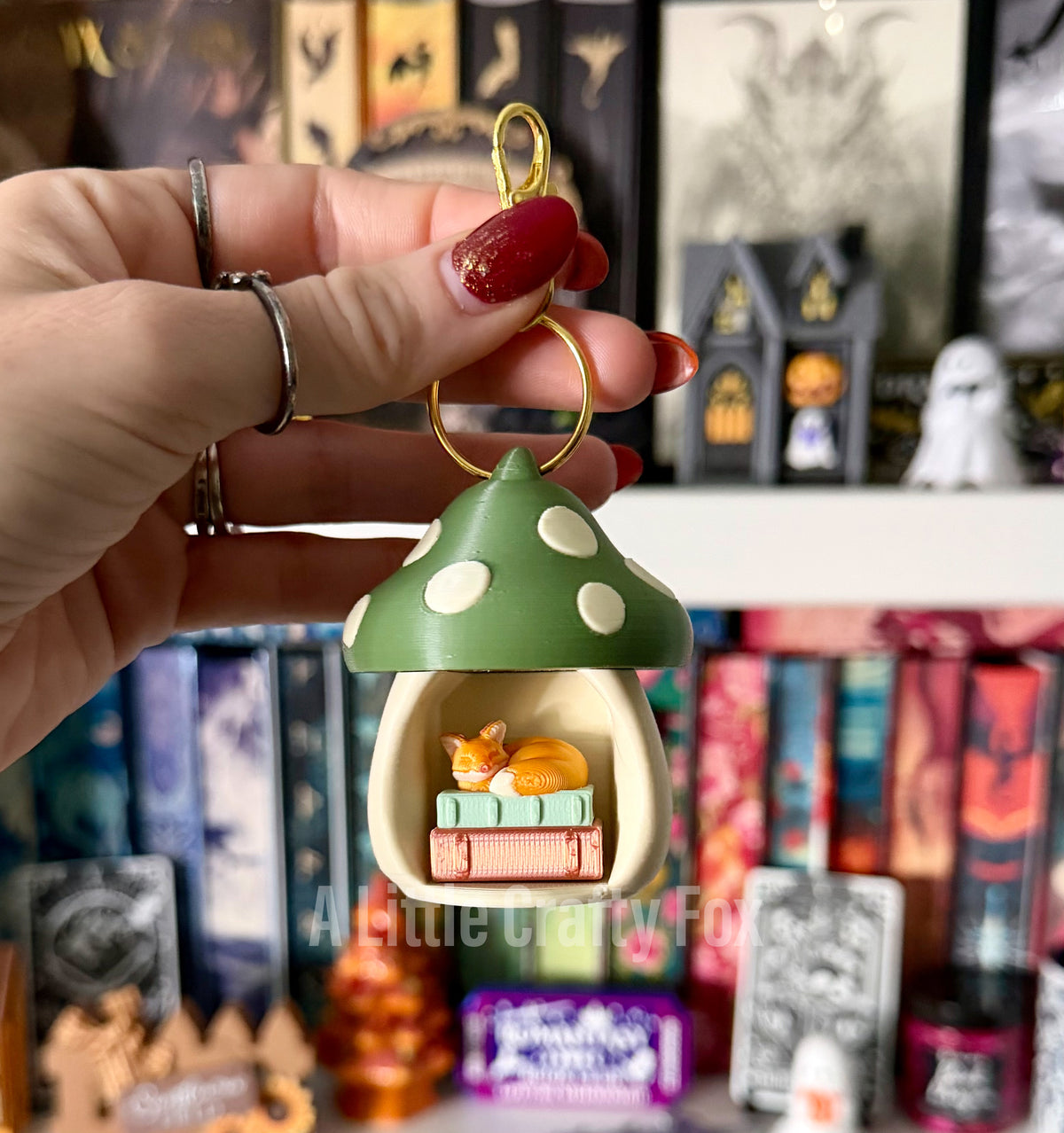 Enchanted Toadstool Book Nook 3D Printed Fidget Clicker Keychain