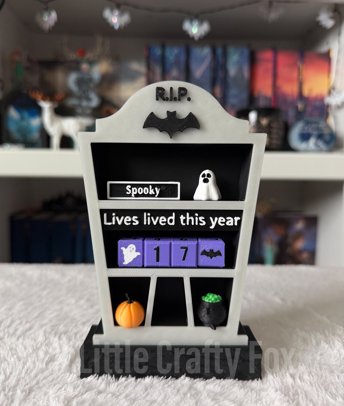 Spooky Season "Lives Lived This Year" Tombstone Book Tracker with Decor