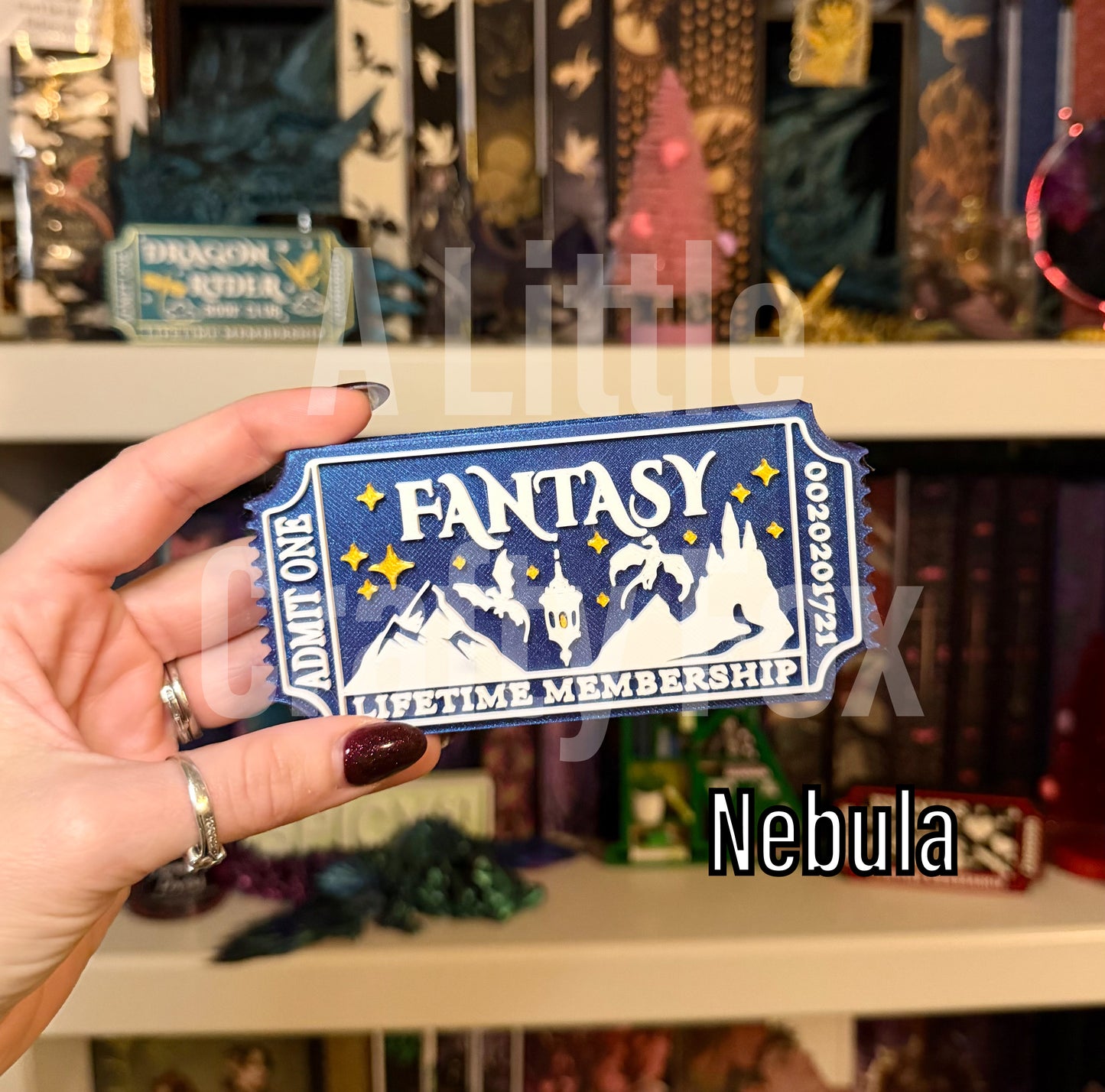 Fantasy Book Club Admission Ticket Shelf Decor