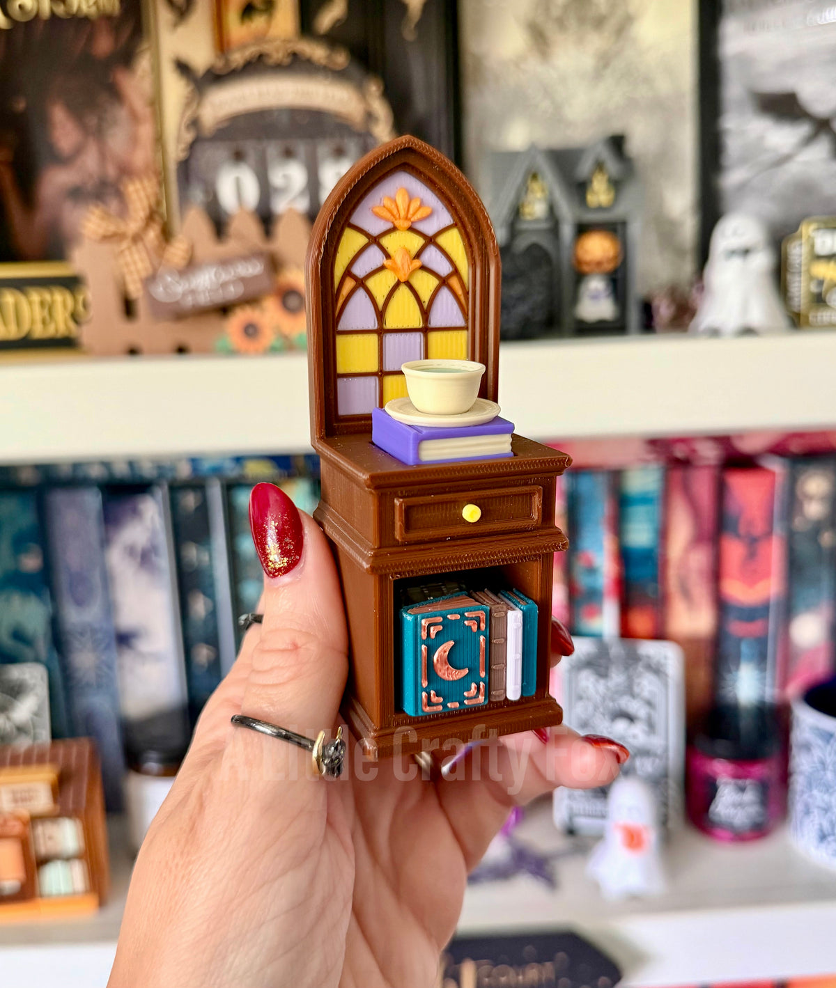 Cozy Academia Study Stained Glass Book Nook 3D Printed Fidget Clicker