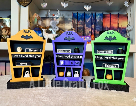 Spooky Season "Lives Lived This Year" Tombstone Book Tracker with Decor