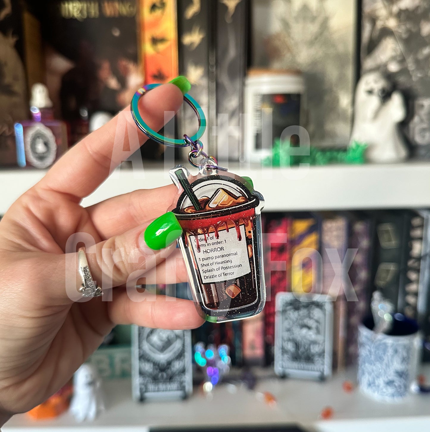 Horror Iced Coffee Glitter Acrylic Keychain