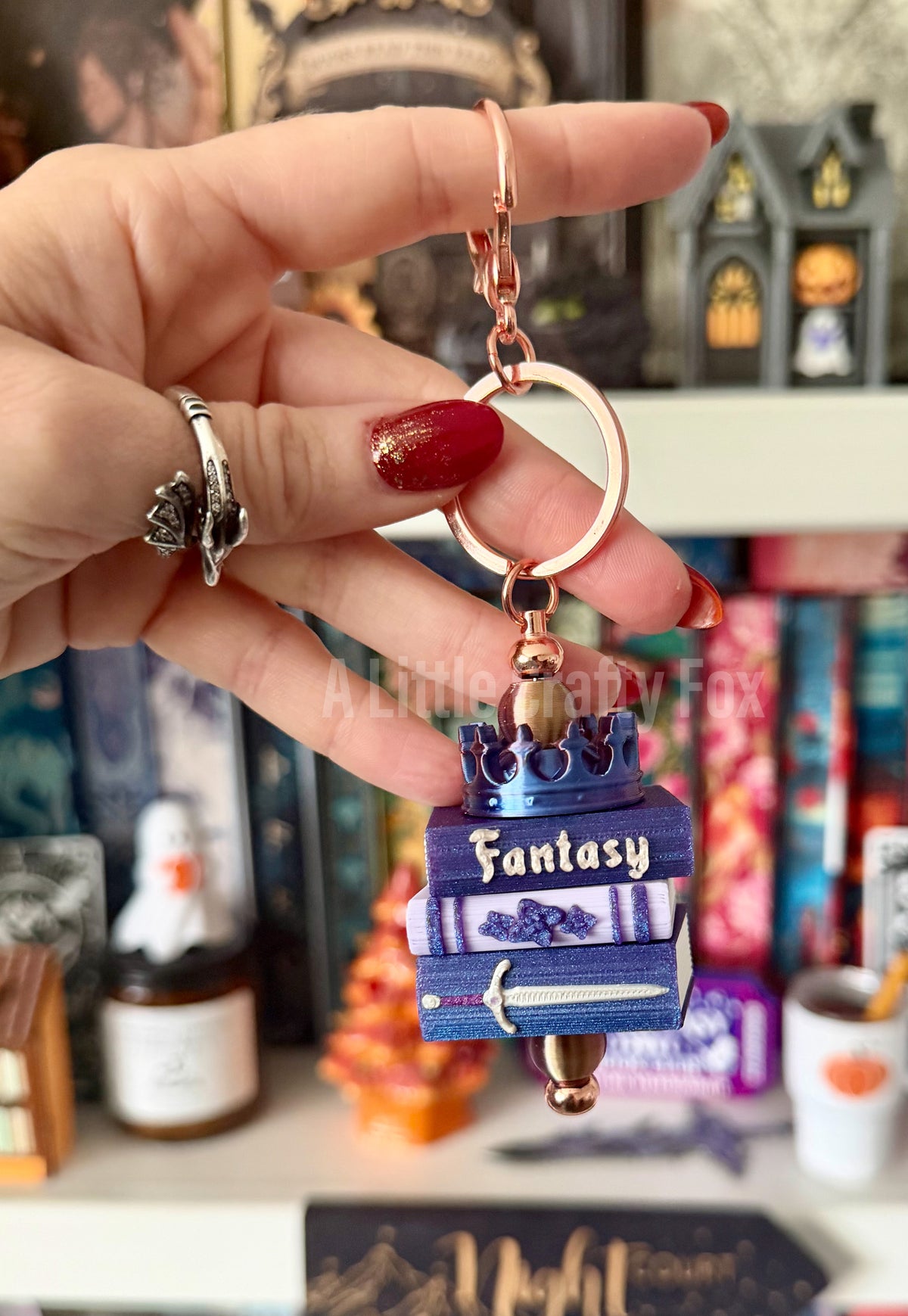 Fantasy Book Stack Bag Charm Keychain