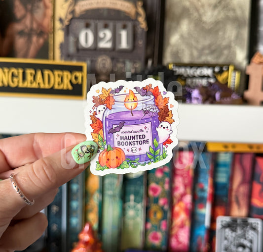 Haunted Bookstore Candle Spooky Bookish Matte Sticker