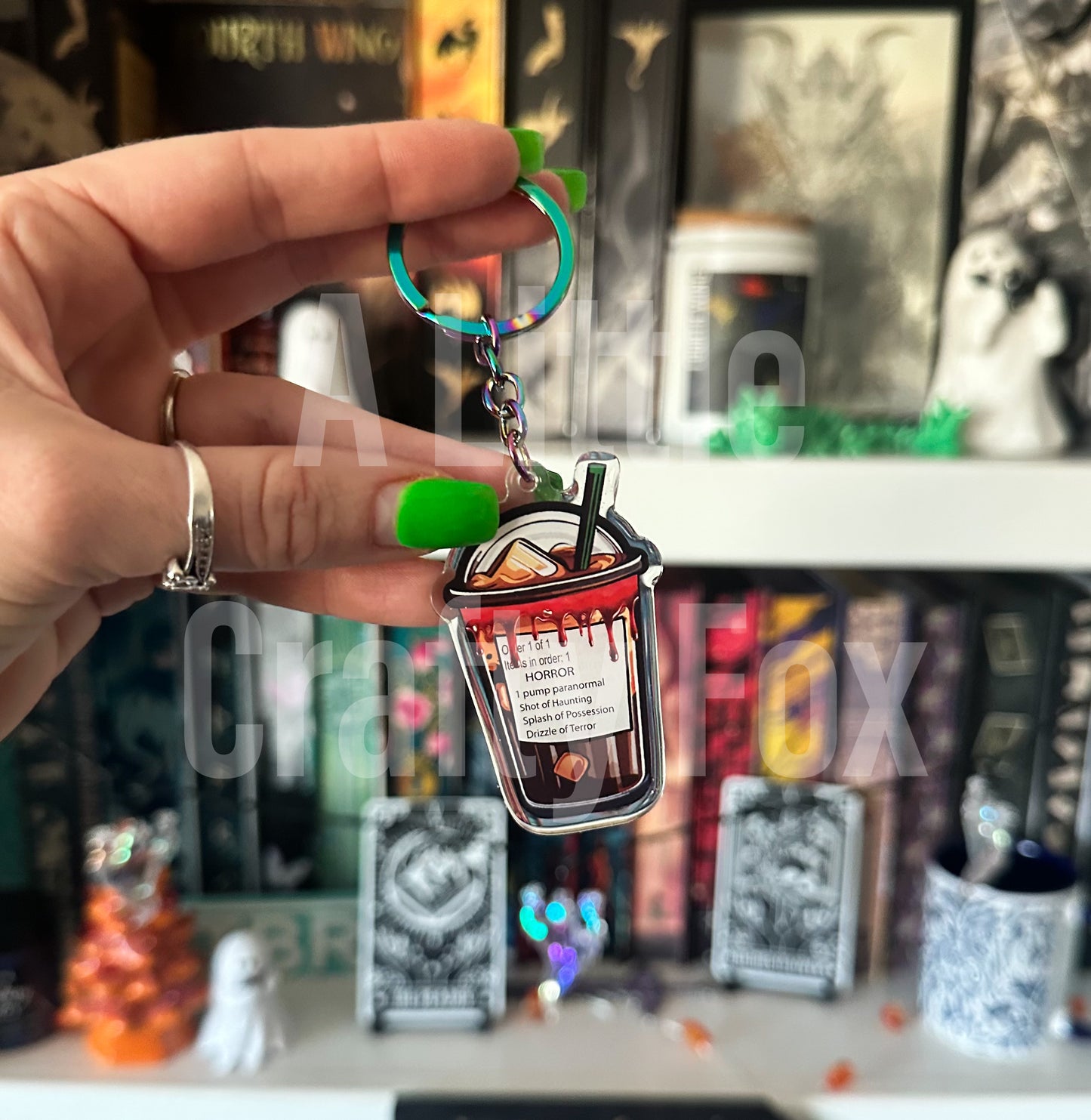 Horror Iced Coffee Glitter Acrylic Keychain