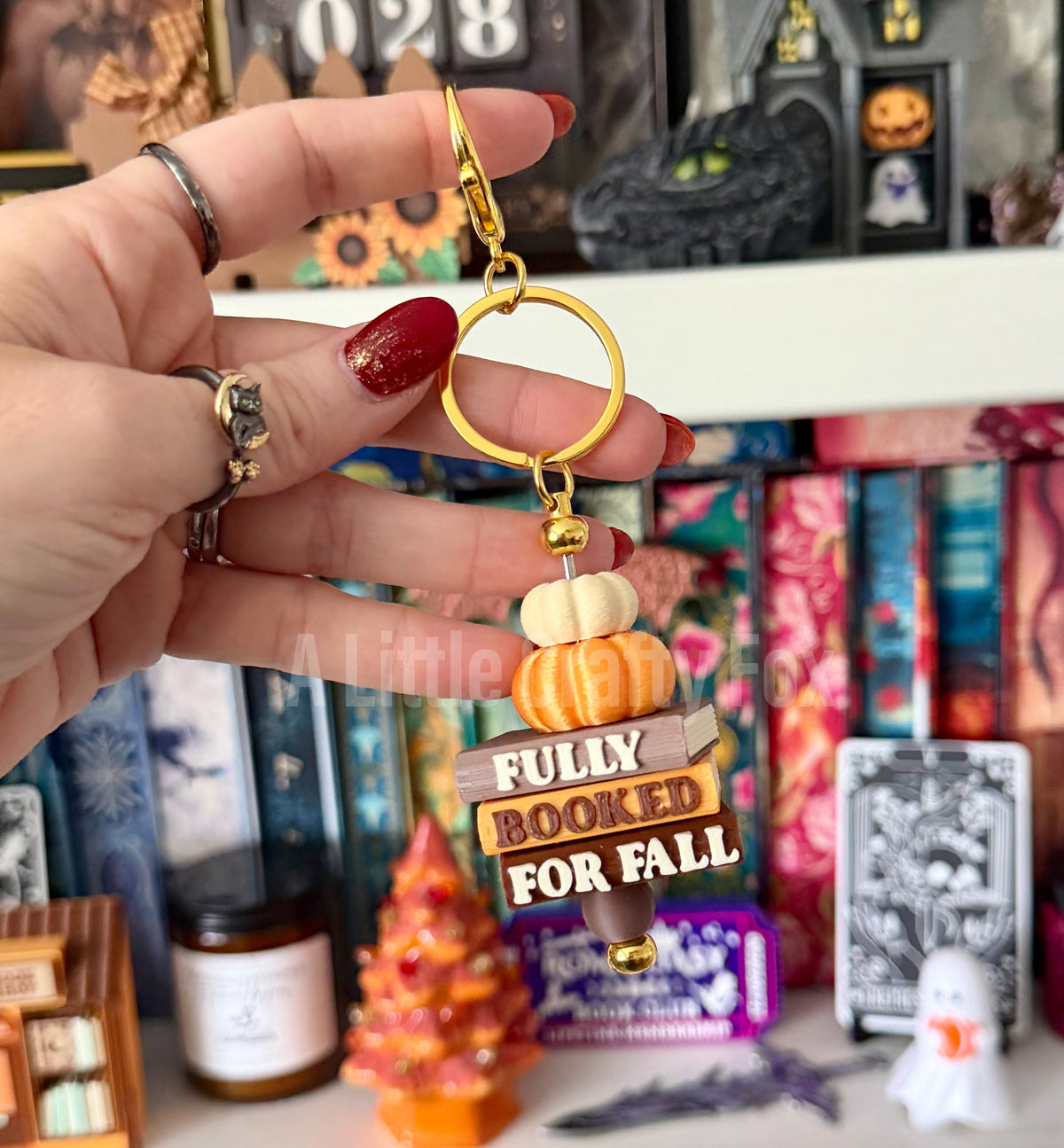 Autumn Fully Booked for Fall Pumpkin Book Stack Bag Charm Keychain