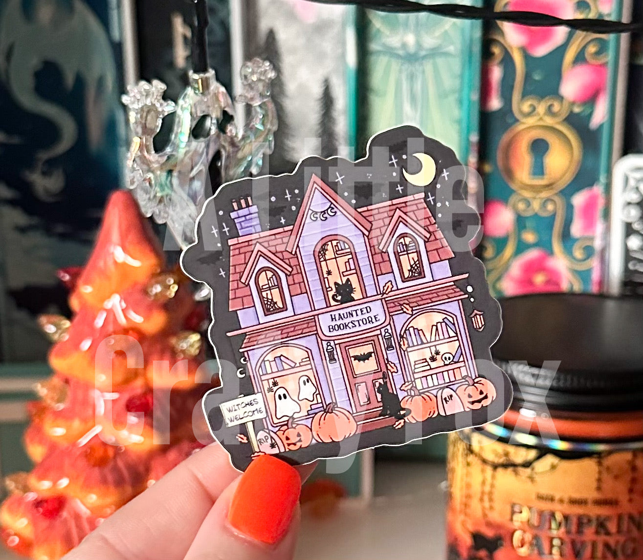 Haunted Bookstore Spooky Bookish Matte Sticker