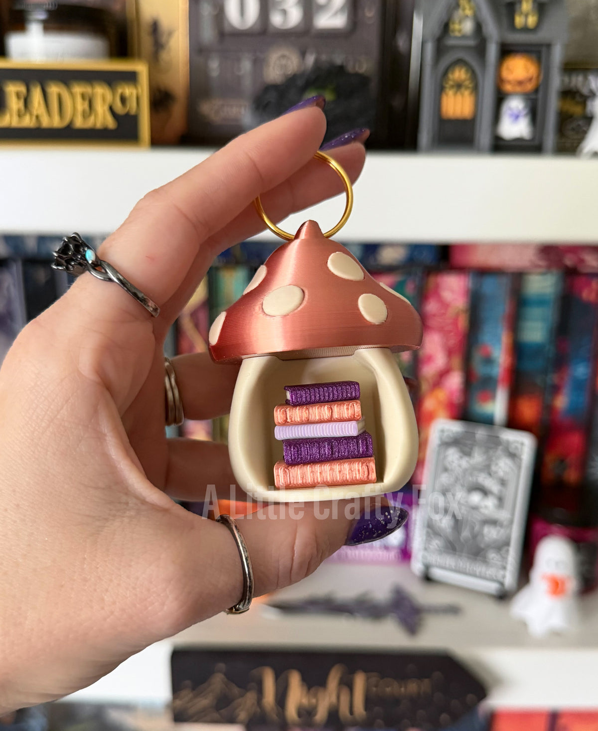 Enchanted Toadstool Book Nook 3D Printed Fidget Clicker Keychain