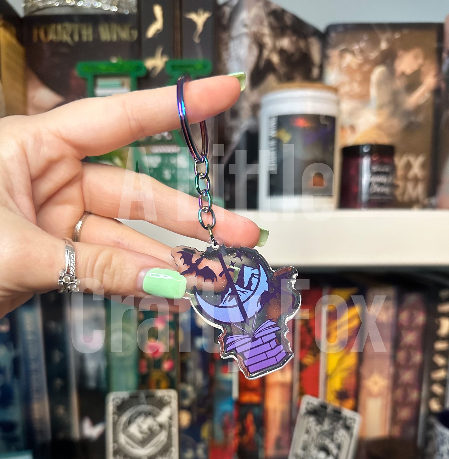 Fantasy Book Dragon Glitter Acrylic Keychain