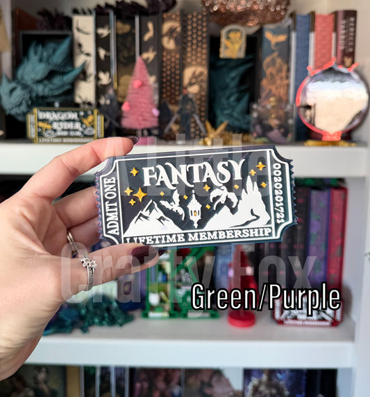 Fantasy Book Club Admission Ticket Shelf Decor