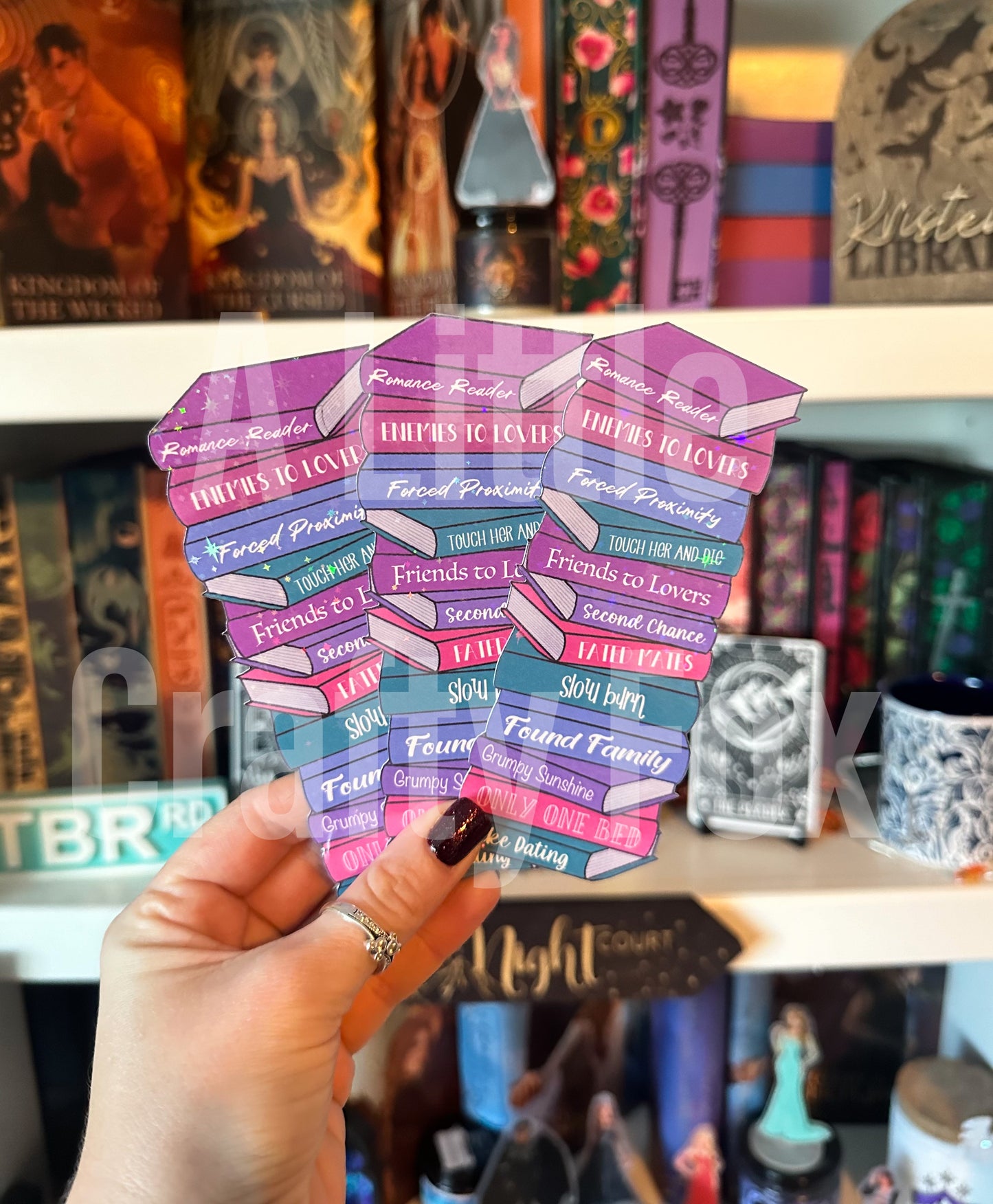 Romance Stack Book Trope Holographic Bookmark