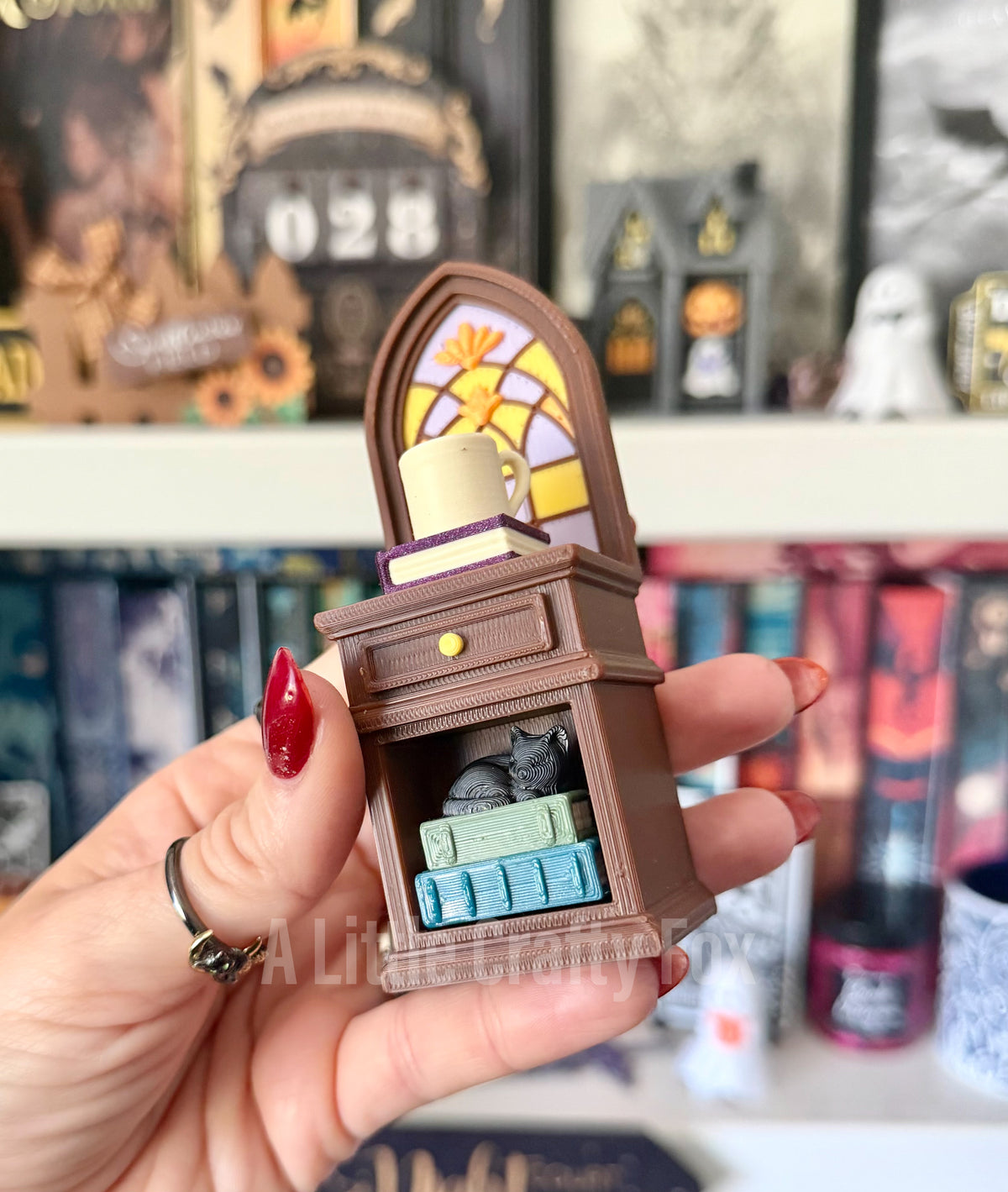 Cozy Academia Study Stained Glass Book Nook 3D Printed Fidget Clicker