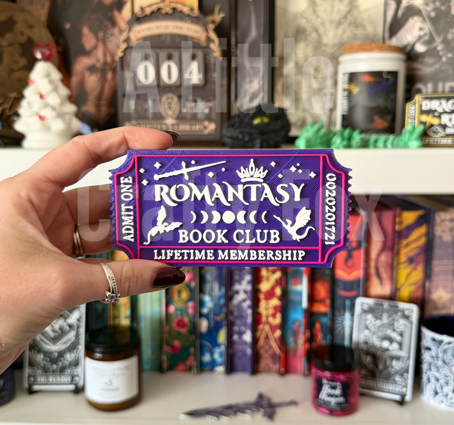 Romantasy Book Club Admission Ticket Shelf Decor