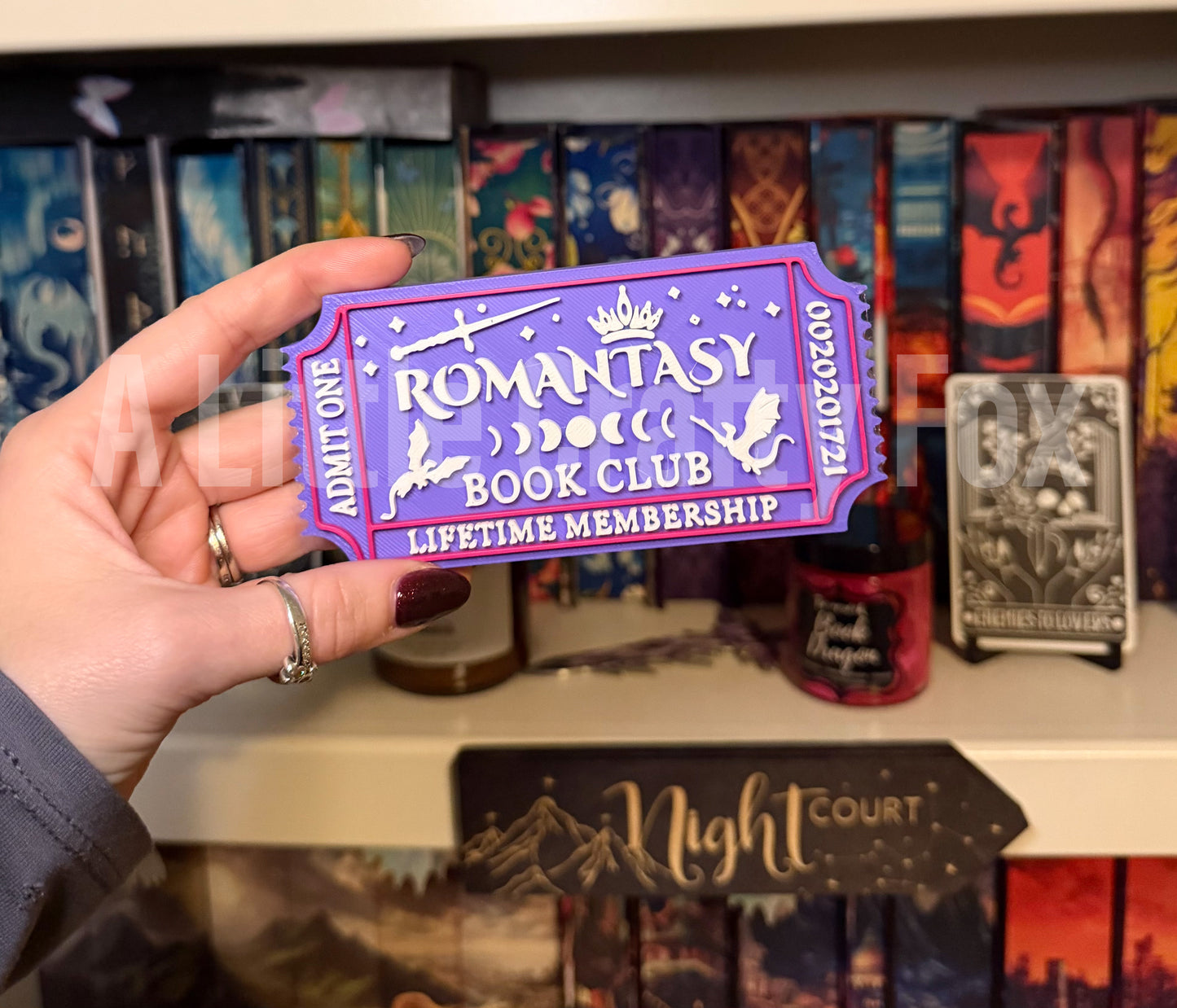Romantasy Book Club Admission Ticket Shelf Decor