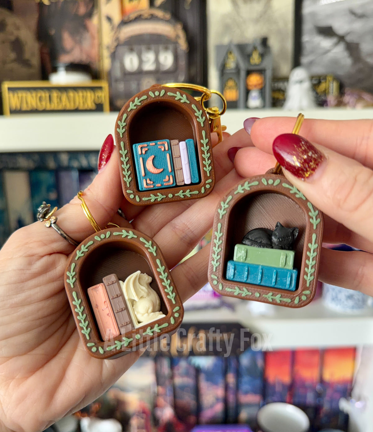 Cozy Academia Book Nook 3D Printed Fidget Clicker Keychain Collection
