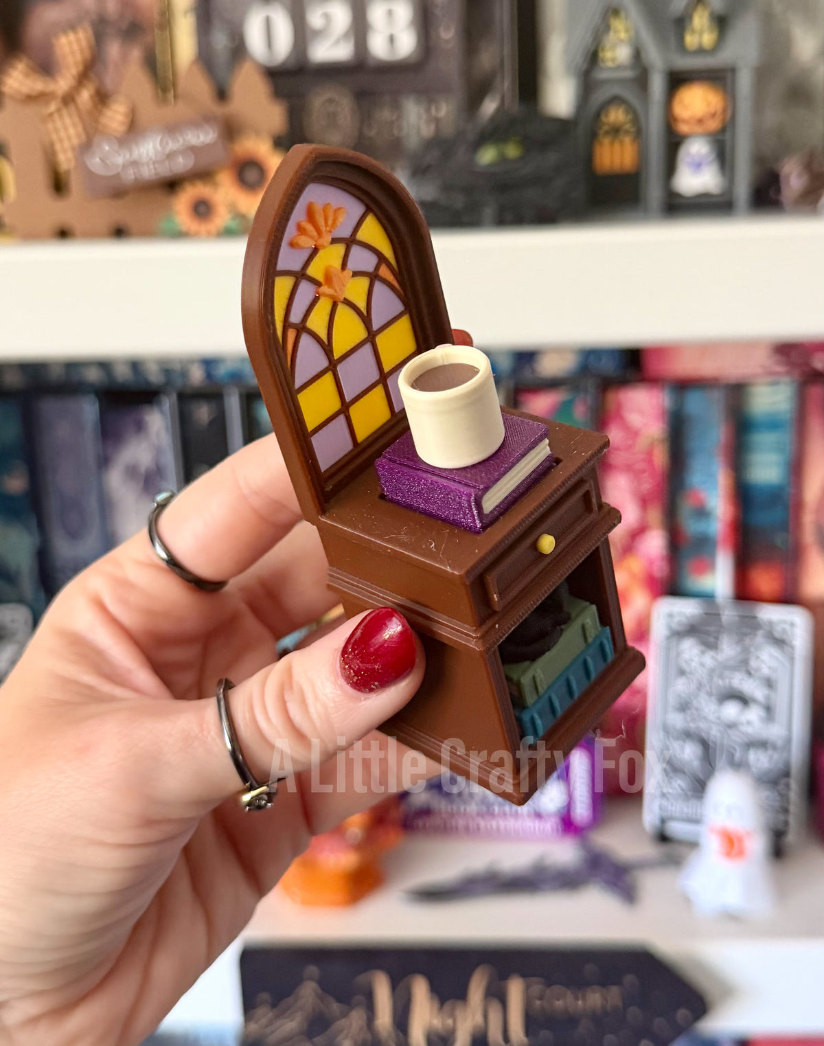 Cozy Academia Study Stained Glass Book Nook 3D Printed Fidget Clicker