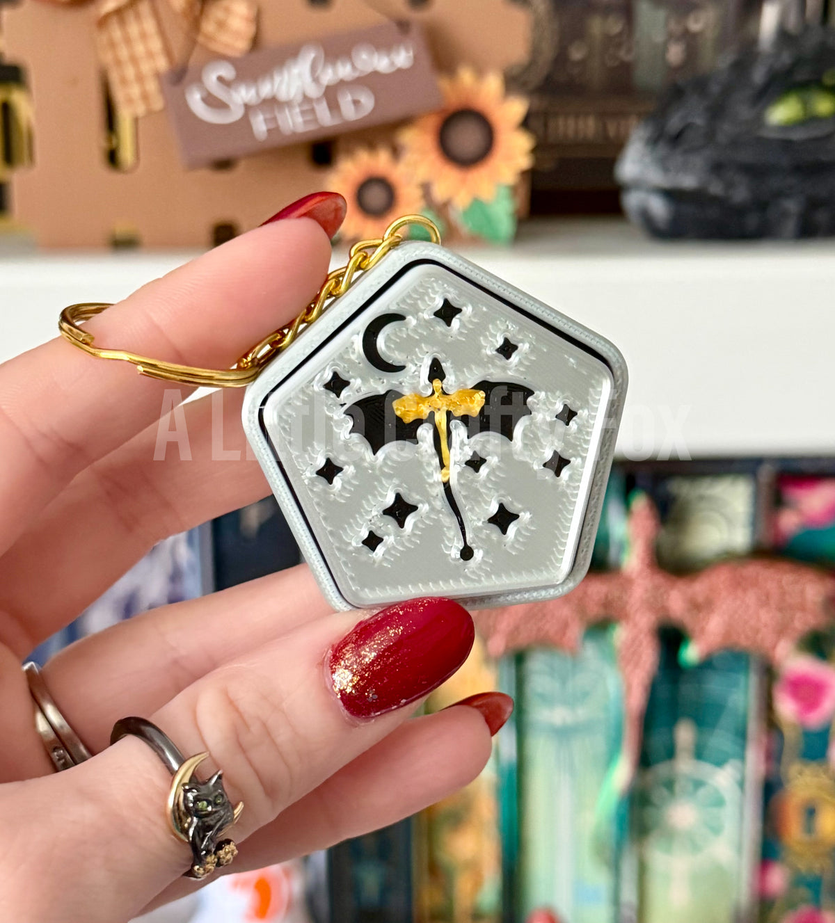Black & Gold Starry Dragon Fidget Clicker Keychain