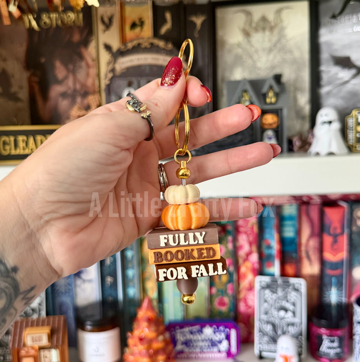 Autumn Fully Booked for Fall Pumpkin Book Stack Bag Charm Keychain