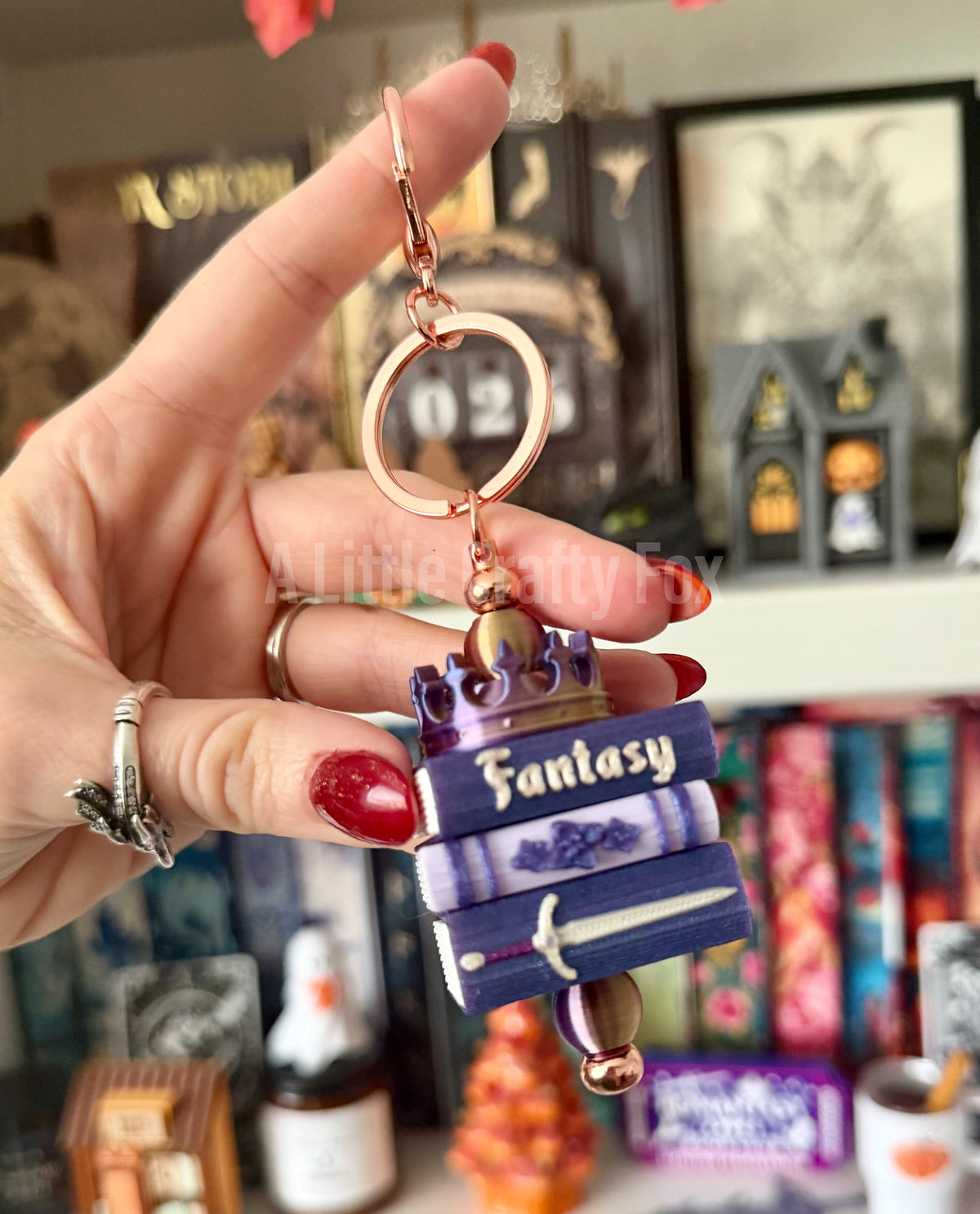 Fantasy Book Stack Bag Charm Keychain