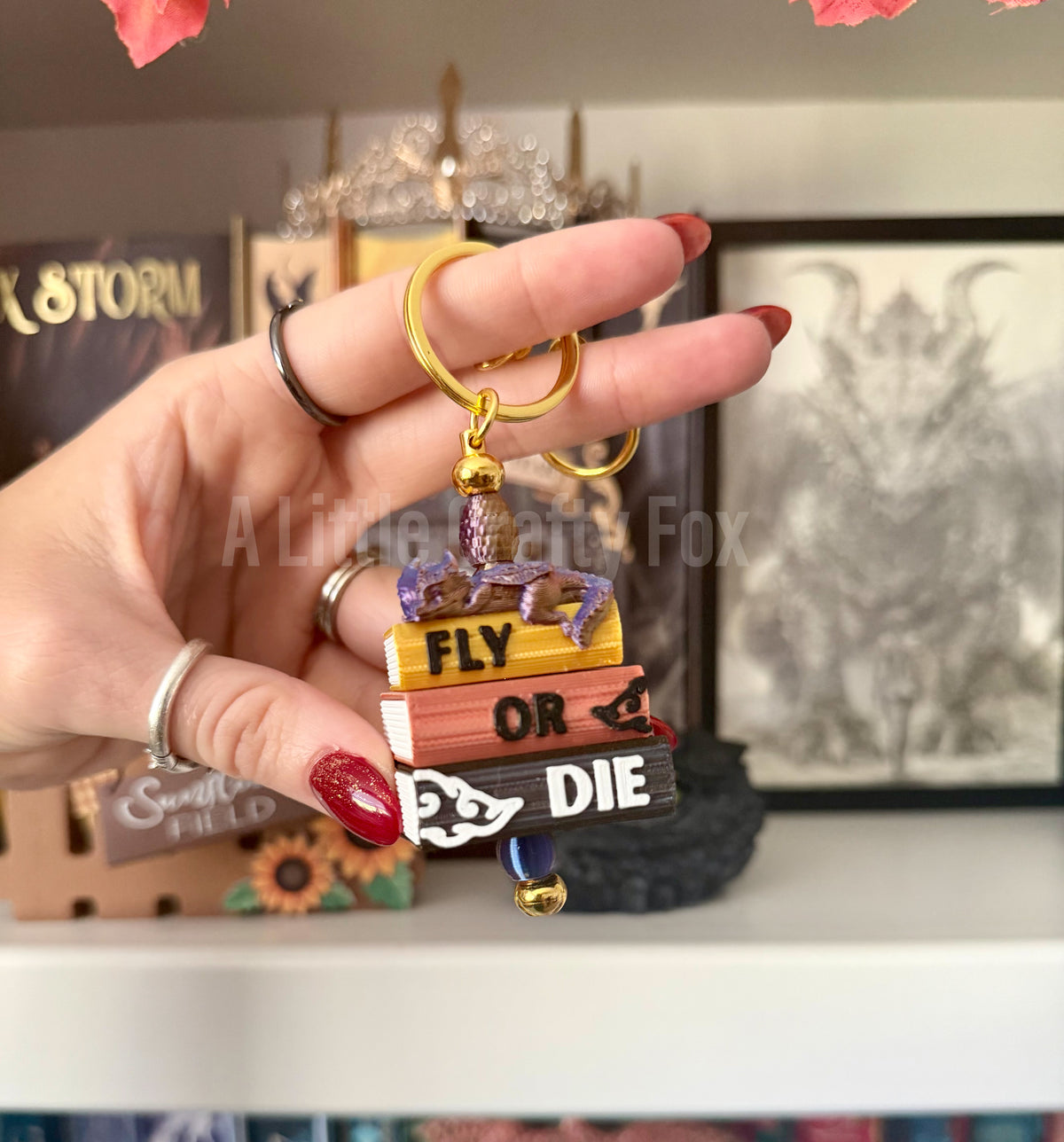 Dragon Rider Fantasy Book Stack Bag Charm Keychain