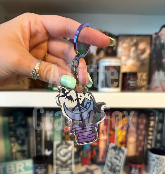 Fantasy Book Dragon Glitter Acrylic Keychain