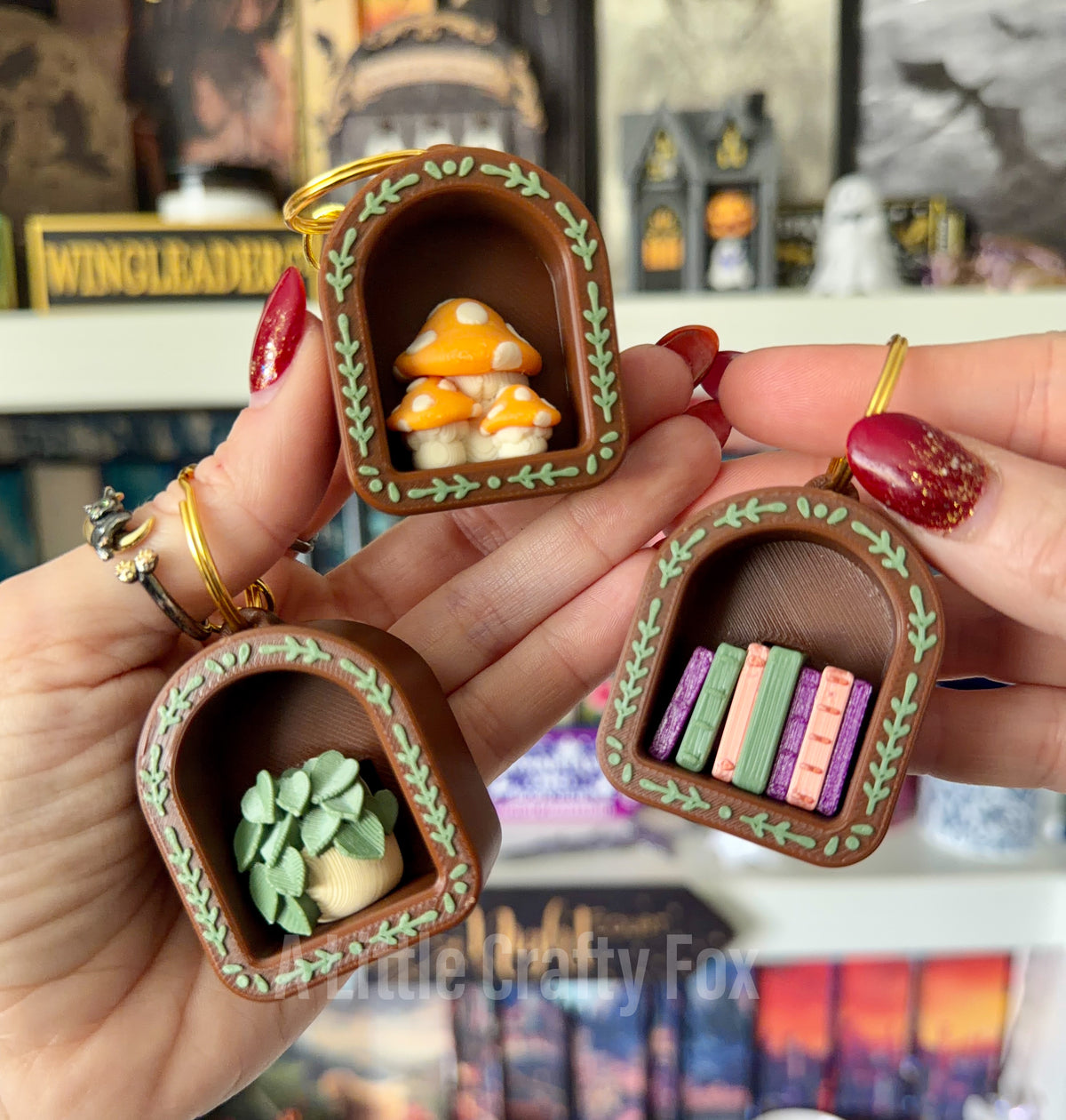 Cozy Academia Book Nook 3D Printed Fidget Clicker Keychain Collection