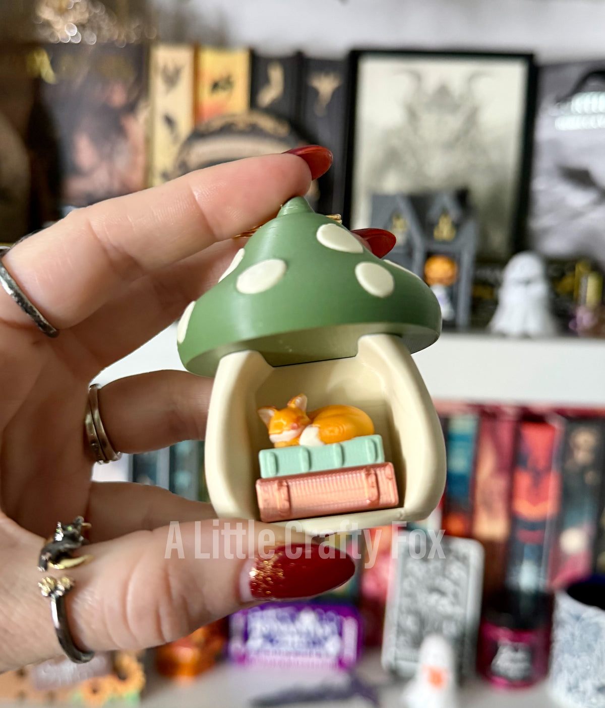 Enchanted Toadstool Book Nook 3D Printed Fidget Clicker Keychain