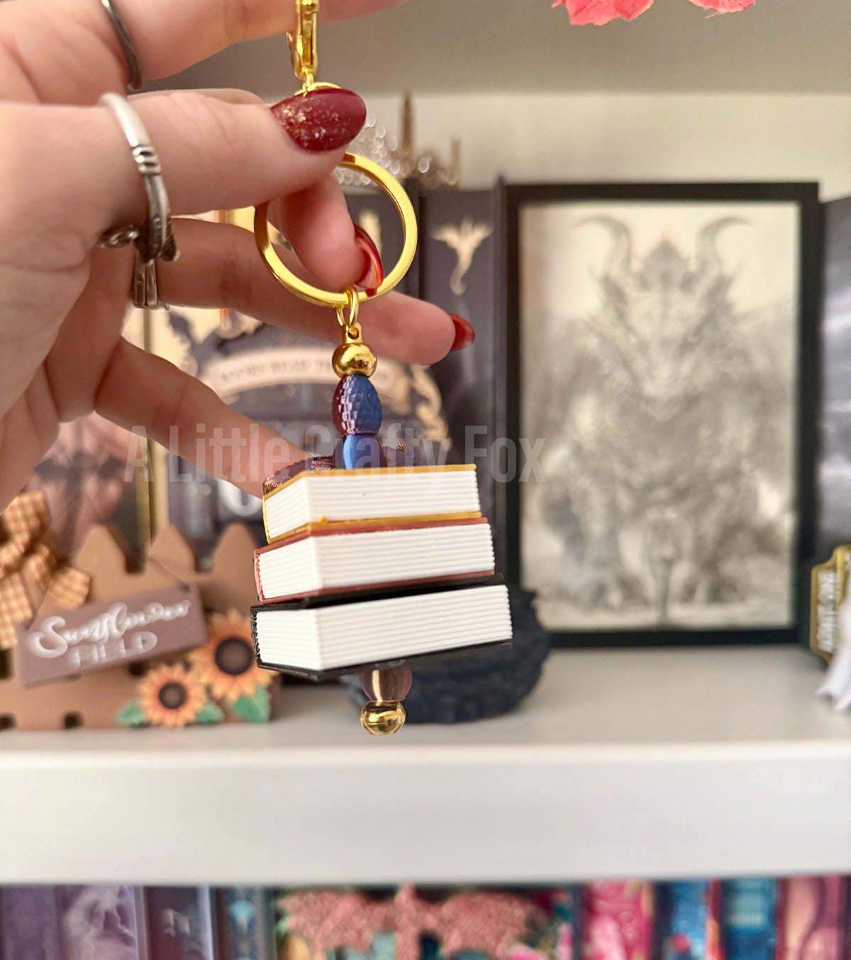 Dragon Rider Fantasy Book Stack Bag Charm Keychain